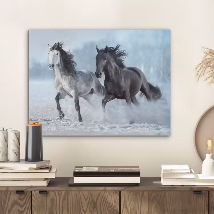 Paarden - Winter - Dieren - Natuur - Sneeuw PET vilt klein -sfeer1