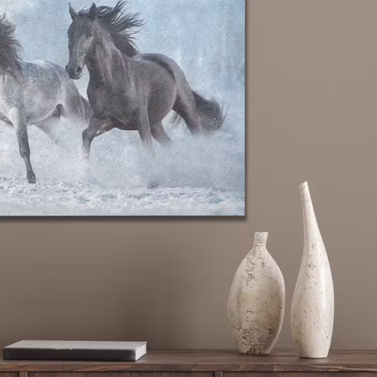 Paarden - Winter - Dieren - Natuur - Sneeuw PET vilt klein -sfeer6_closeup
