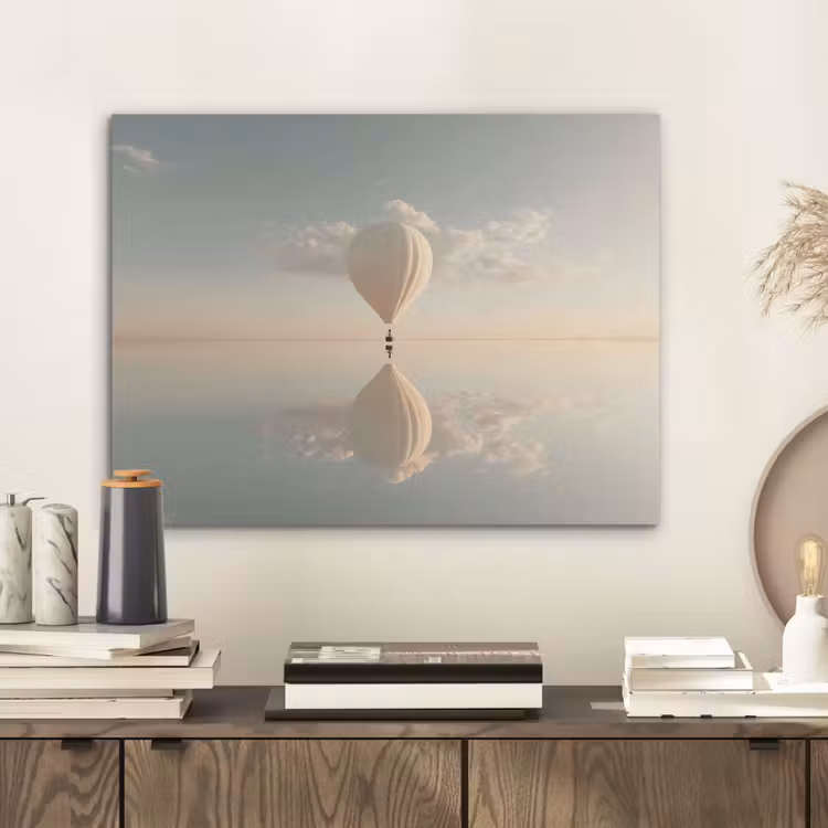 Luchtballon - Wolken - Water - Blauw PET vilt klein -sfeer1