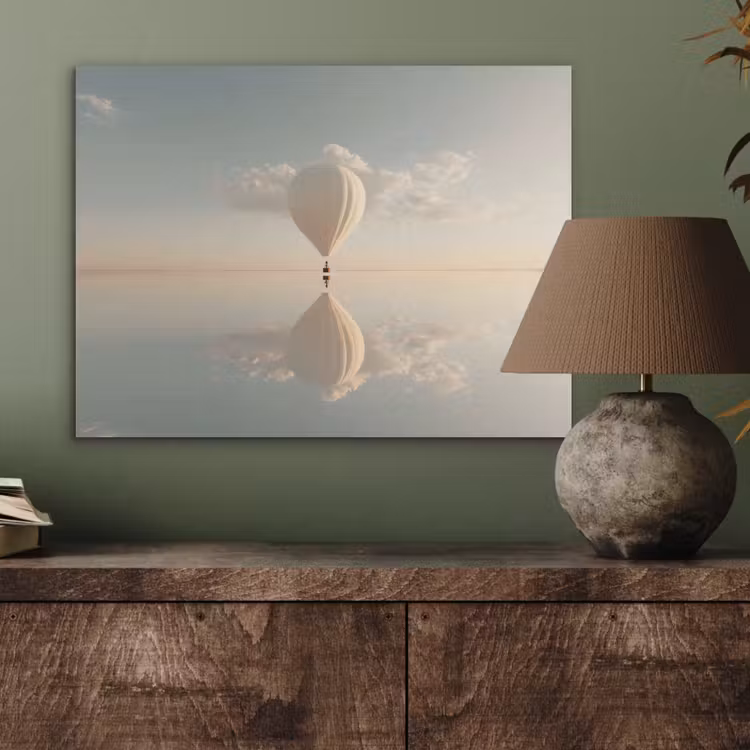 Luchtballon - Wolken - Water - Blauw PET vilt klein -sfeer2