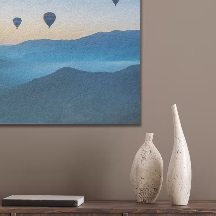 Luchtballonnen - Bergen - Zonsopgang - Landschap PET vilt middel -sfeer6_closeup