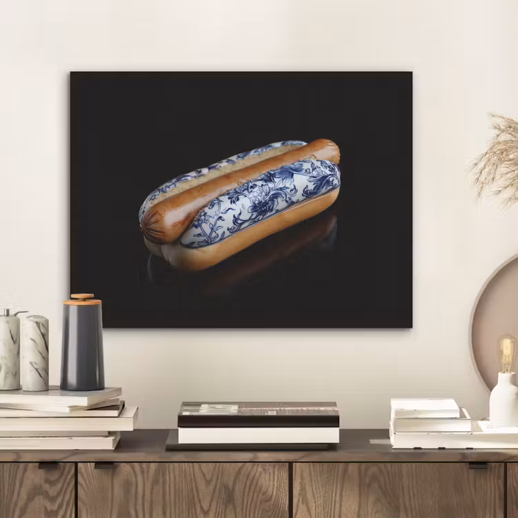 Hotdog - Porselein - Delfts blauw - Eten PET vilt klein -sfeer1