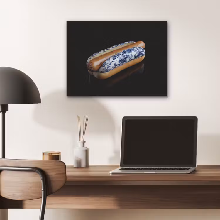 Hotdog - Porselein - Delfts blauw - Eten PET vilt klein -sfeer5