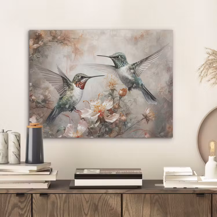 Kolibrie - Vogels - Bloemen - Planten PET vilt klein -sfeer1