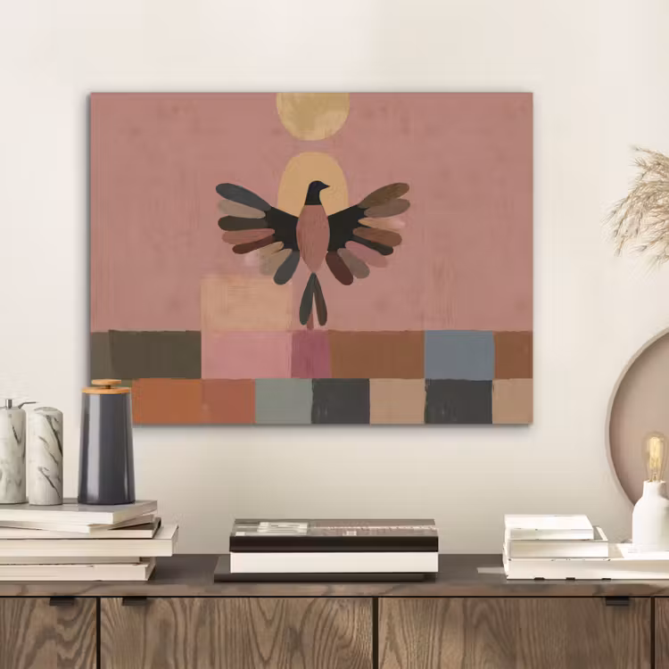 Illustratie - Vogel - Vlakken - Kleurrijk PET vilt klein -sfeer1