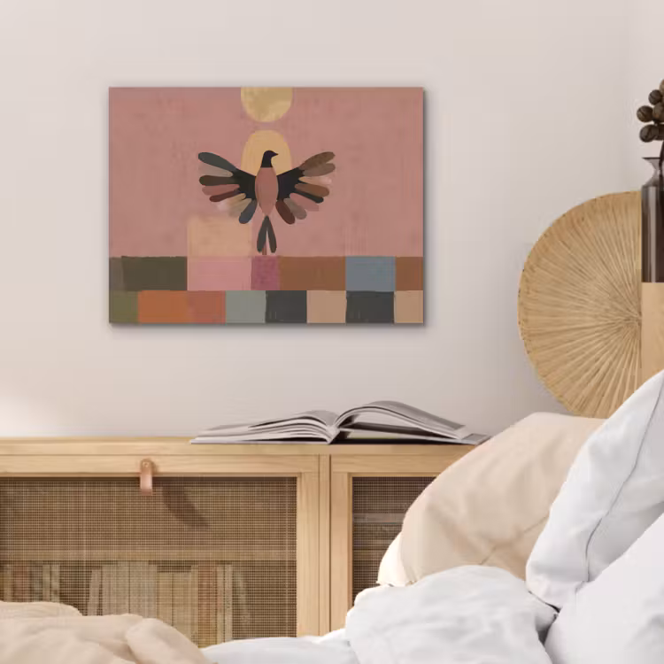 Illustratie - Vogel - Vlakken - Kleurrijk PET vilt klein -sfeer3