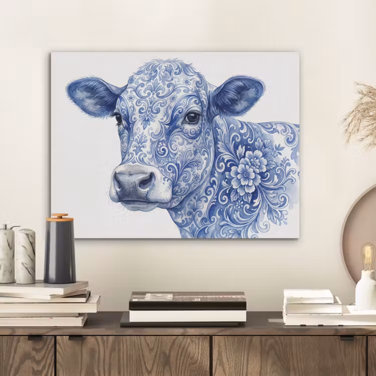 Illustratie - Koe - Blauw PET vilt klein -sfeer1
