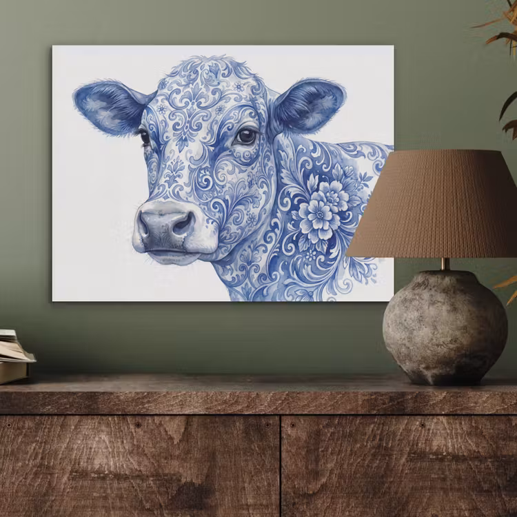 Illustratie - Koe - Blauw PET vilt klein -sfeer2
