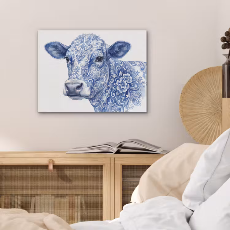 Illustratie - Koe - Blauw PET vilt klein -sfeer3