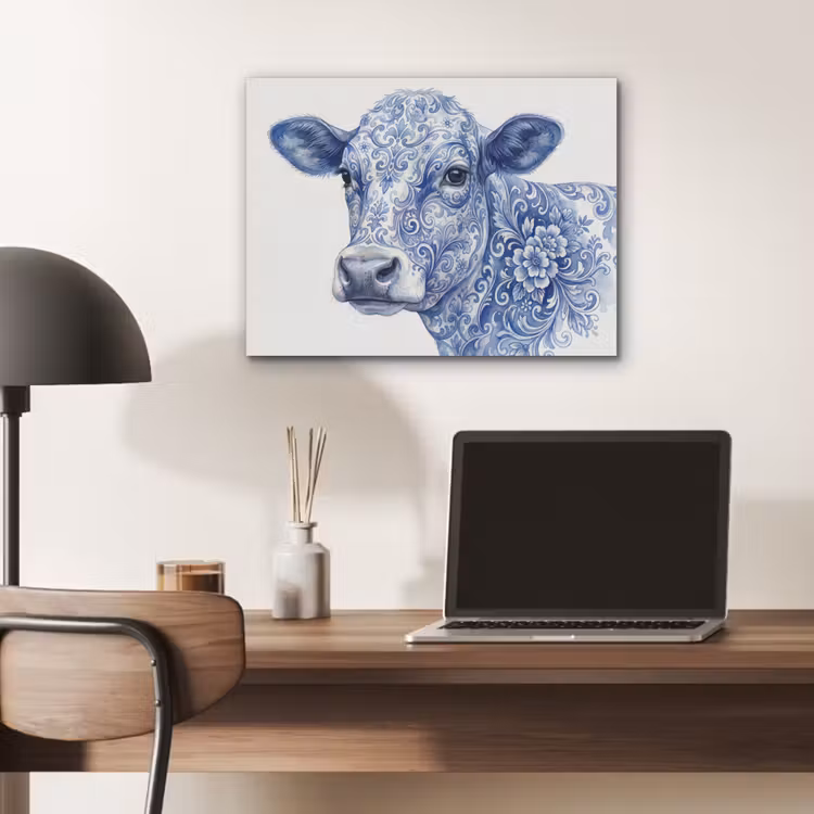Illustratie - Koe - Blauw PET vilt klein -sfeer5
