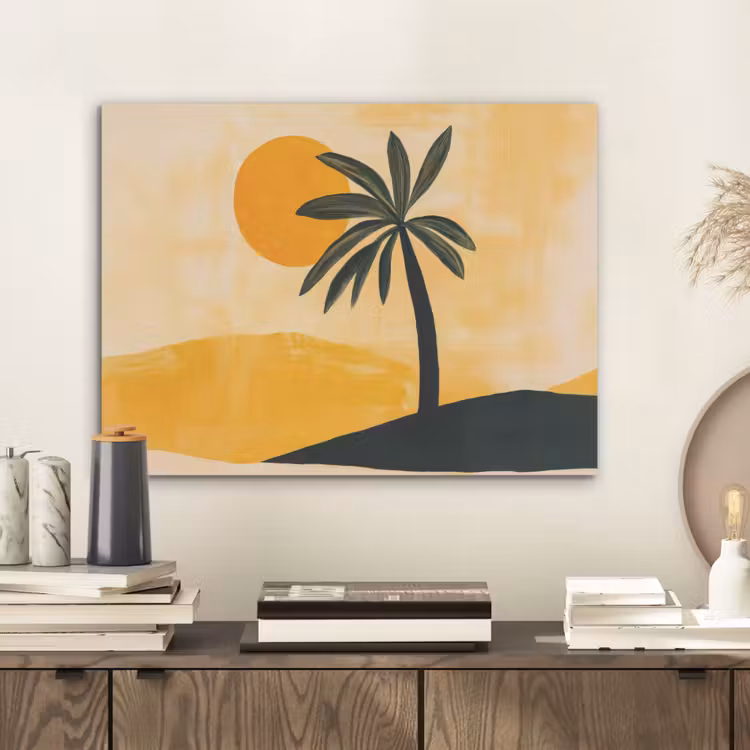 Illustratie - Palmboom - Zon - Heuvels PET vilt klein -sfeer1