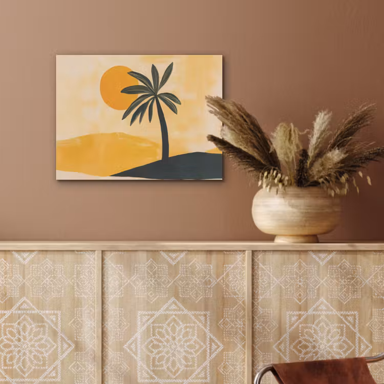 Illustratie - Palmboom - Zon - Heuvels PET vilt klein -sfeer4