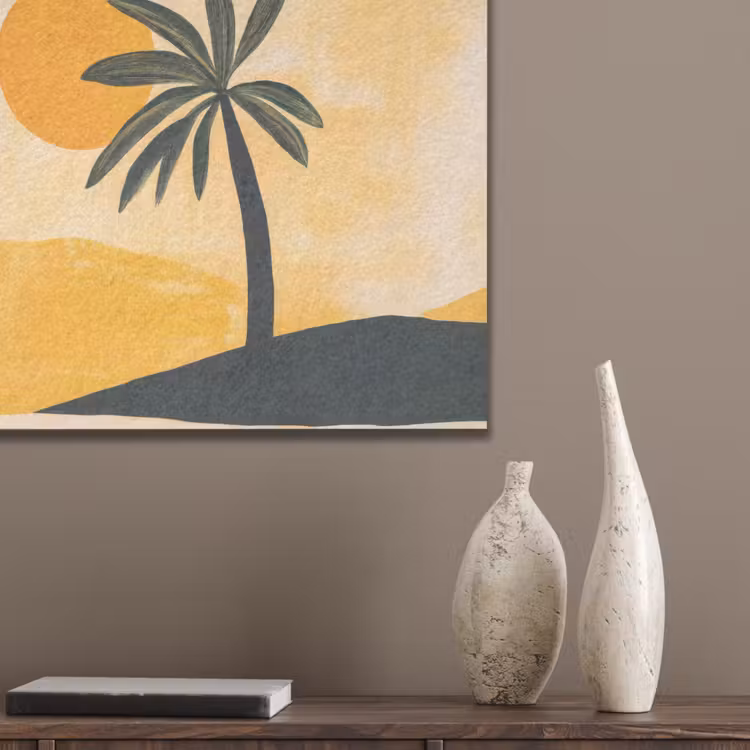 Illustratie - Palmboom - Zon - Heuvels PET vilt klein -sfeer6_closeup