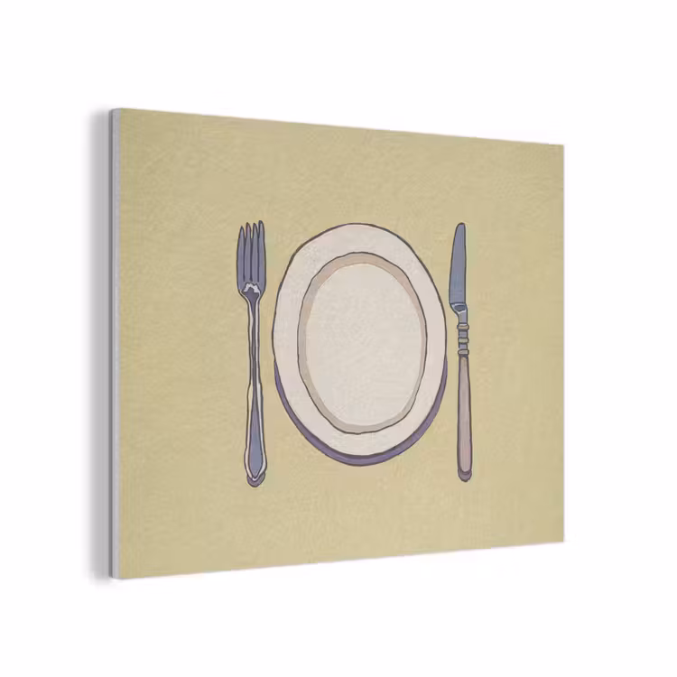 Illustratie - Bord - Bestek - Beige PET vilt klein -3d