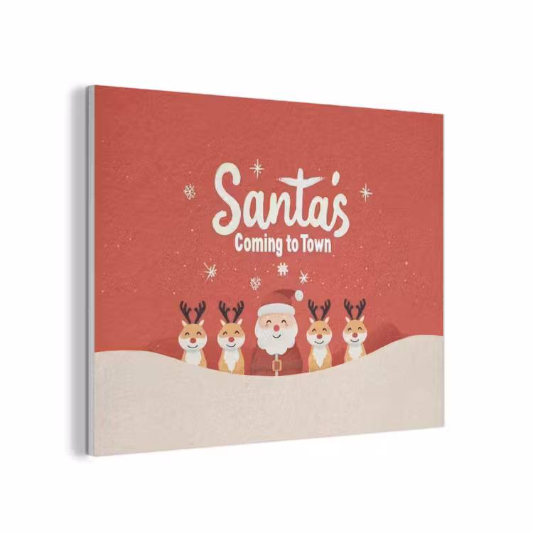 Illustratie - Kerstman - Rendieren - Rood PET vilt klein -3d