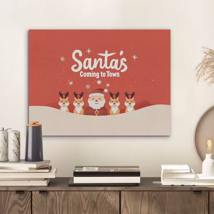 Illustratie - Kerstman - Rendieren - Rood PET vilt klein -sfeer1