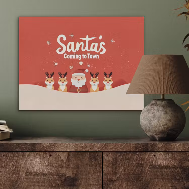 Illustratie - Kerstman - Rendieren - Rood PET vilt klein -sfeer2