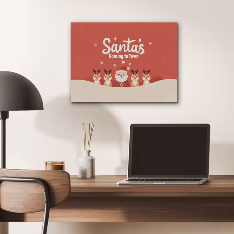 Illustratie - Kerstman - Rendieren - Rood PET vilt klein -sfeer5