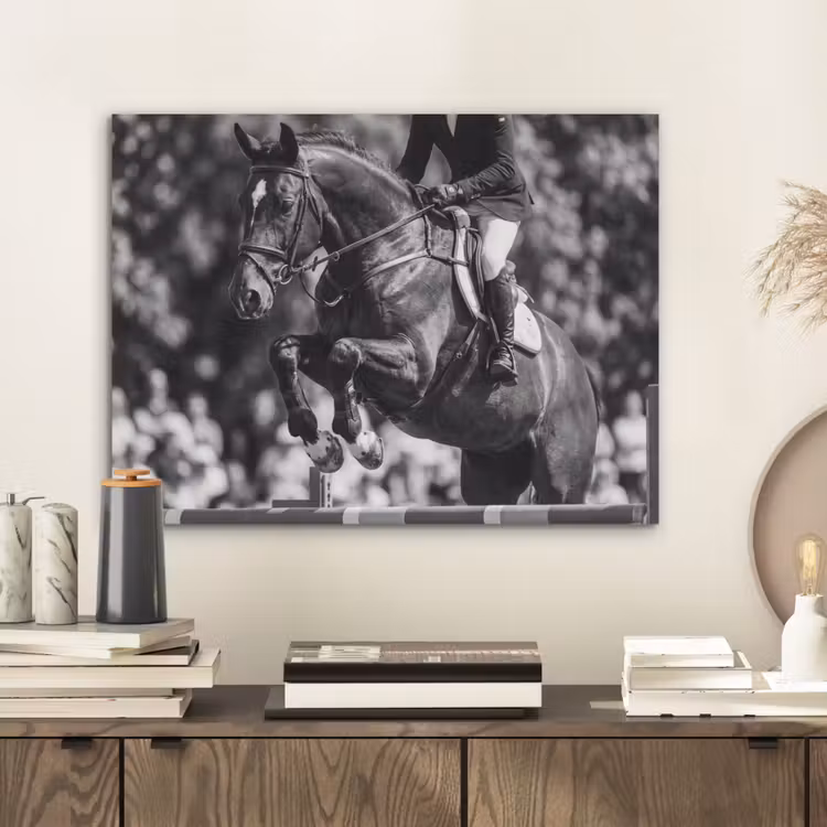 Springen - Paard - Zwart - Wit PET vilt klein -sfeer1