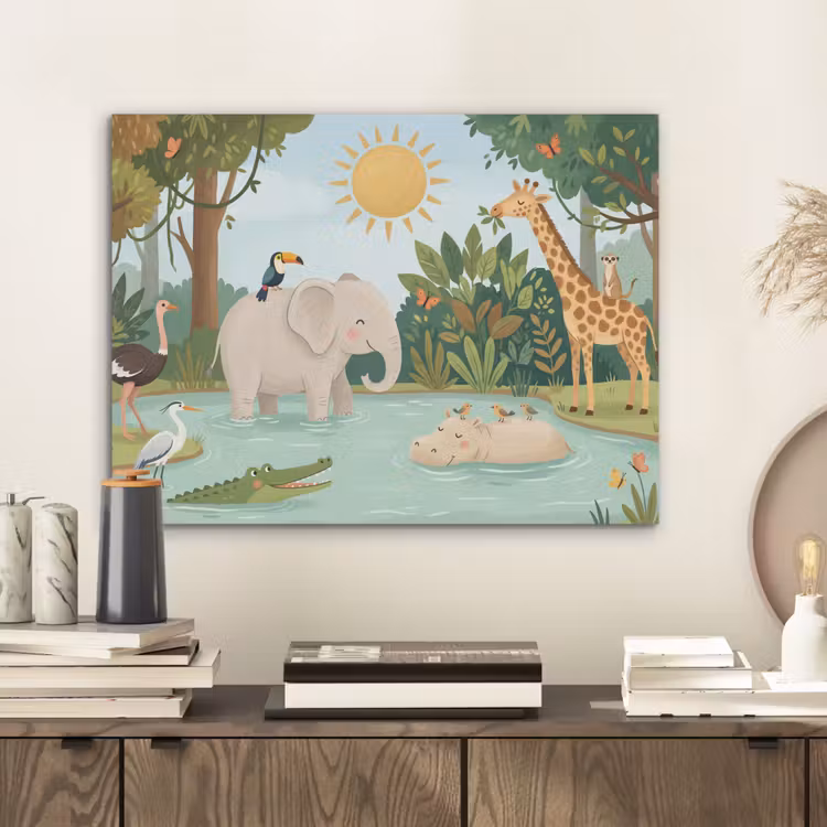 Jungle - Oase - Dieren - Kleurrijk PET vilt klein -sfeer1