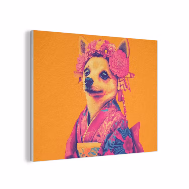 Kimono - Hondje - Bloemenkroon - Oranje PET vilt klein -3d