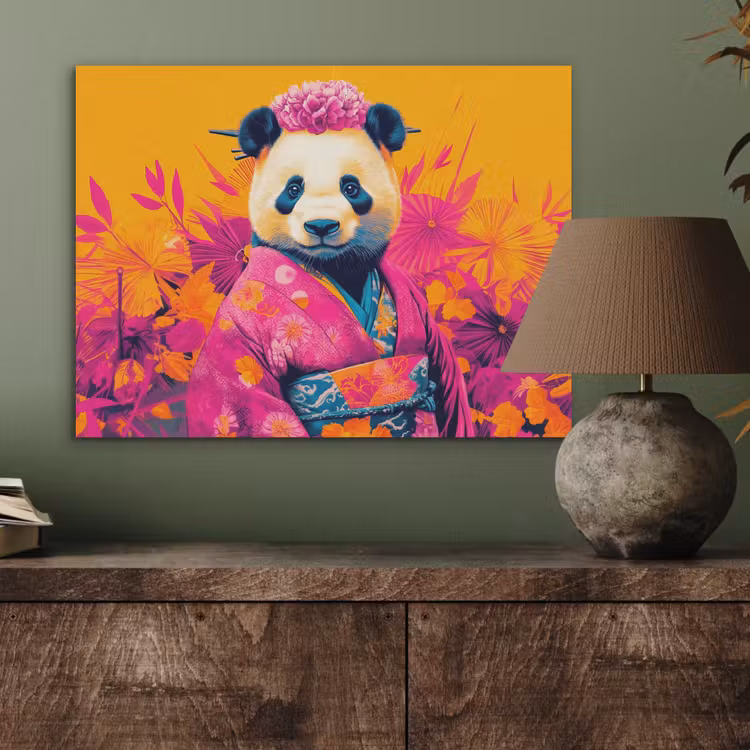 Kimono - Roze - Panda - Bloemenkroon PET vilt klein -sfeer2