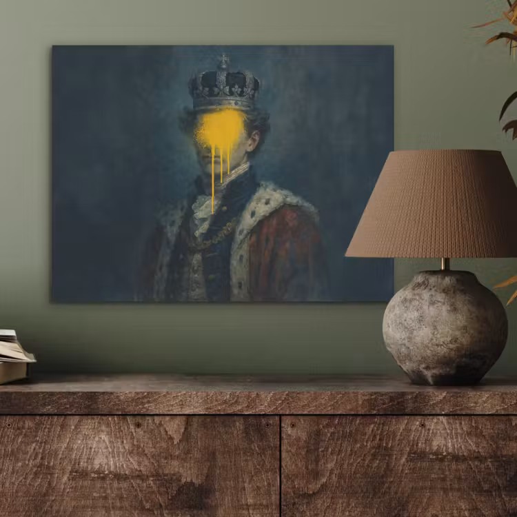 Koning - Portret - Druipende gele verf PET vilt klein -sfeer2
