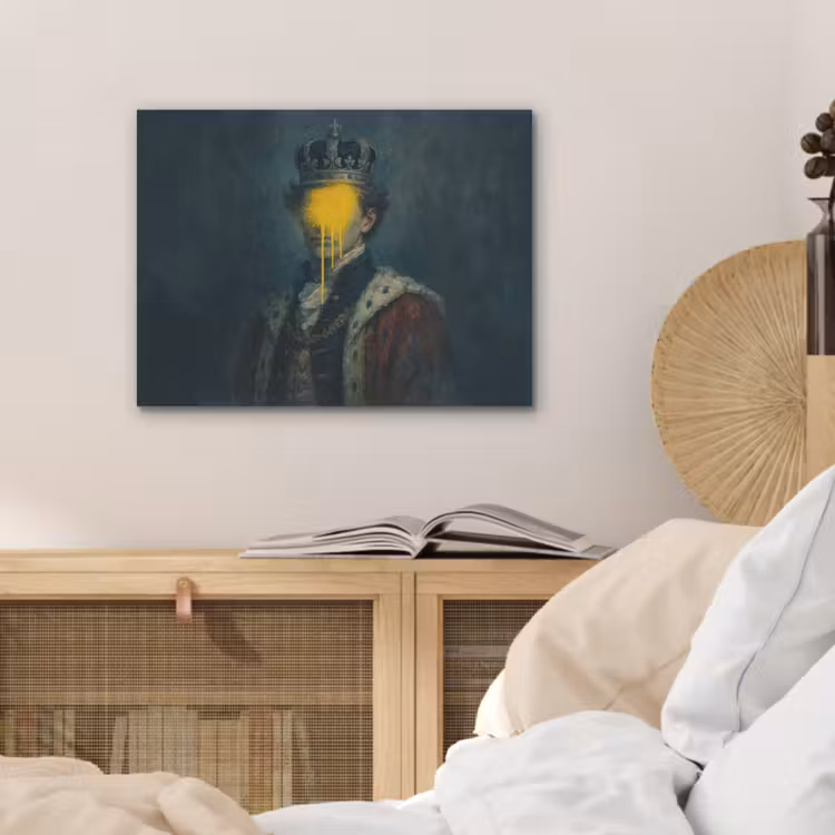 Koning - Portret - Druipende gele verf PET vilt klein -sfeer3