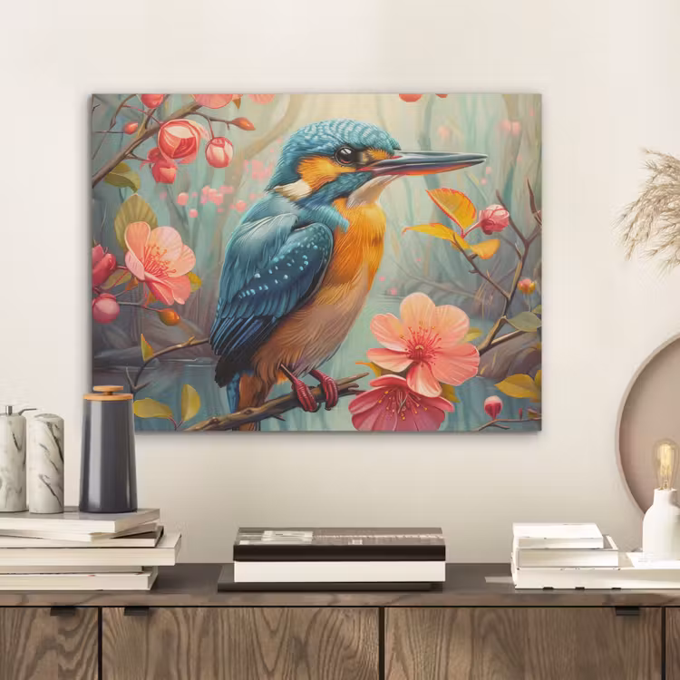IJsvogel - Bloesem - Natuur - Vogels - Bloemen PET vilt klein -sfeer1