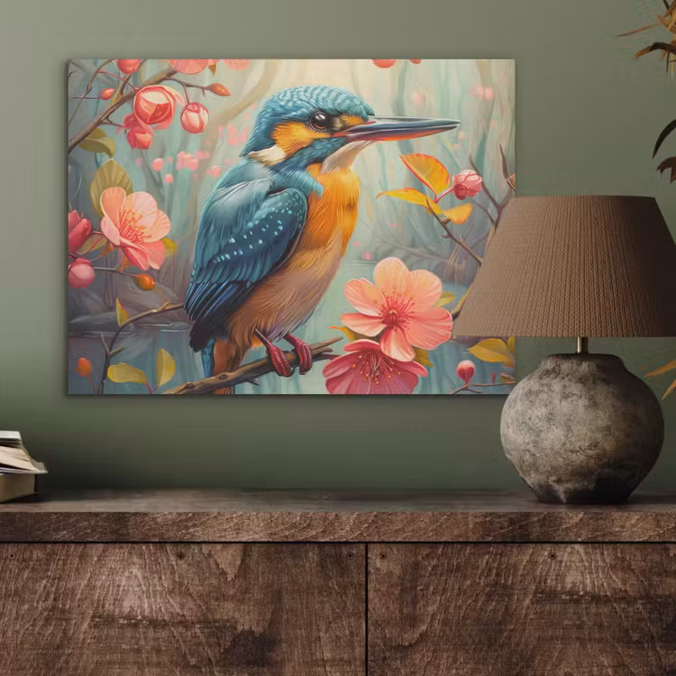 IJsvogel - Bloesem - Natuur - Vogels - Bloemen PET vilt klein -sfeer2