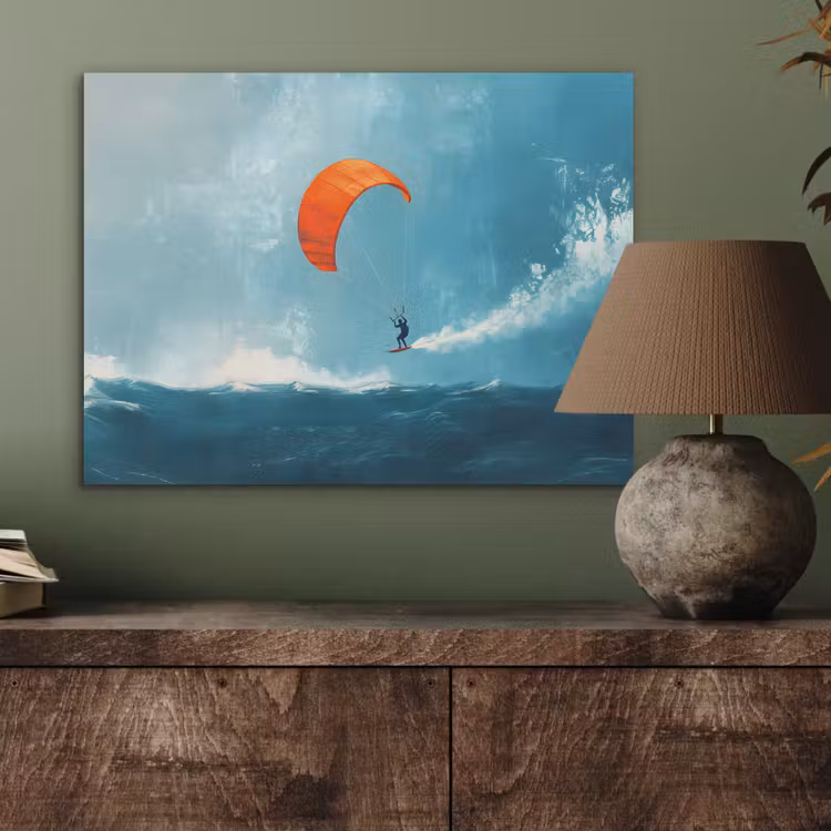 Kitesurfer - Oranje - Zee - Lucht PET vilt klein -sfeer2