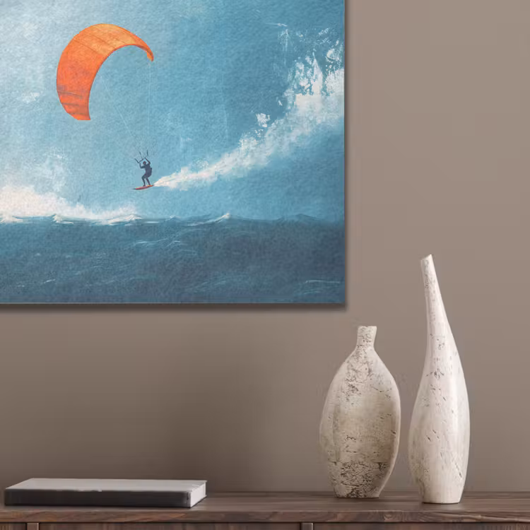 Kitesurfer - Oranje - Zee - Lucht PET vilt klein -sfeer6_closeup