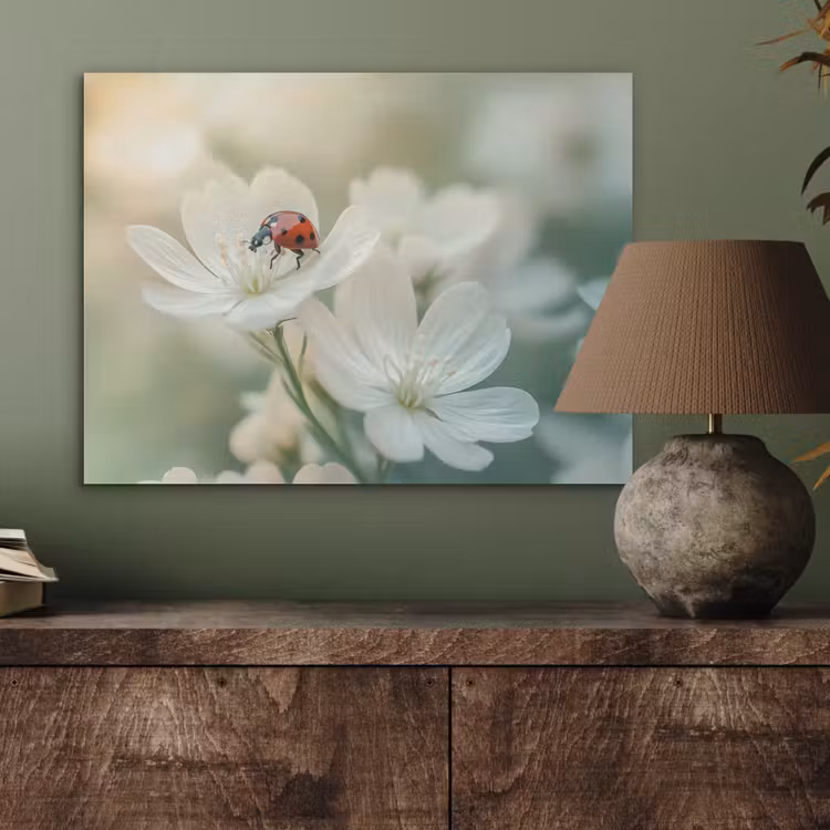 Lieveheersbeestje - Bloemen - Wit PET vilt klein -sfeer2