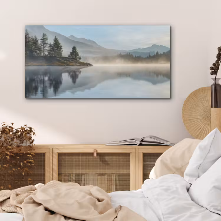 Meer - Mist - Bergen - Landschap PET vilt middel -sfeer3