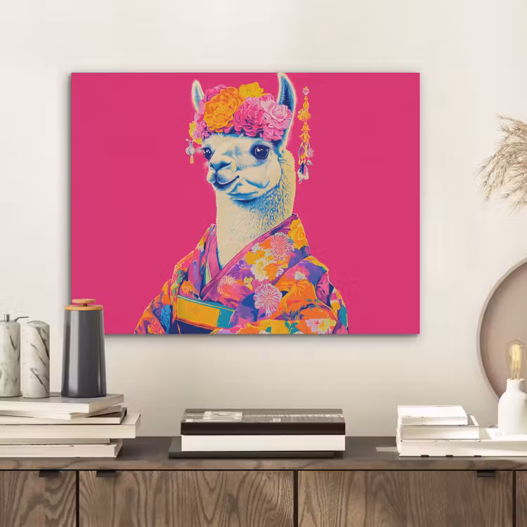 Lama - Kimono - Bloemenkrans - Felroze PET vilt klein -sfeer1