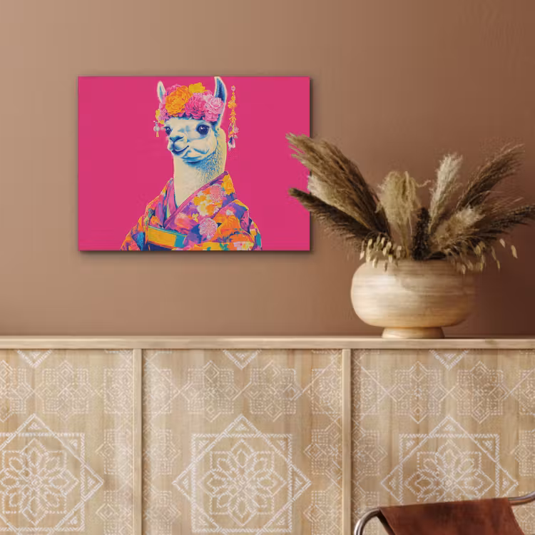 Lama - Kimono - Bloemenkrans - Felroze PET vilt klein -sfeer4