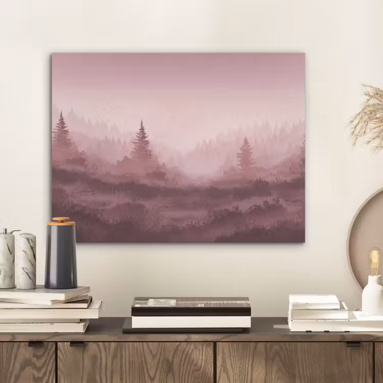 Landschap - Mistig - Roze PET vilt klein -sfeer1