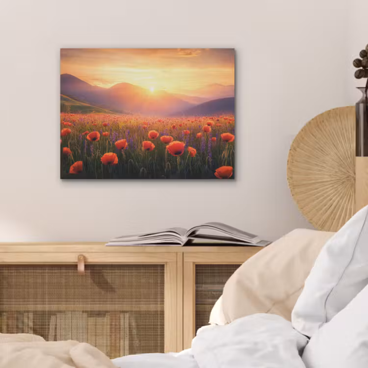 Landschap - Zonsondergang - Bloemenveld PET vilt klein -sfeer3