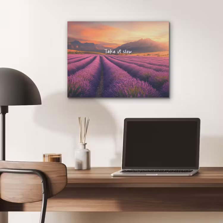 Lavendelveld - Quote - Zonsondergang PET vilt klein -sfeer5