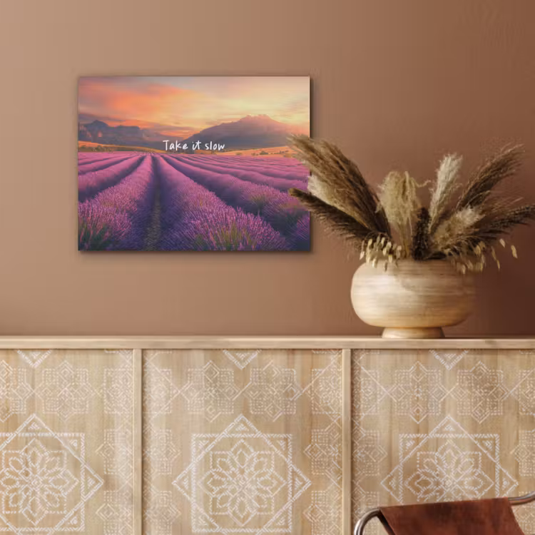 Lavendelveld - Quote - Zonsondergang PET vilt klein -sfeer4