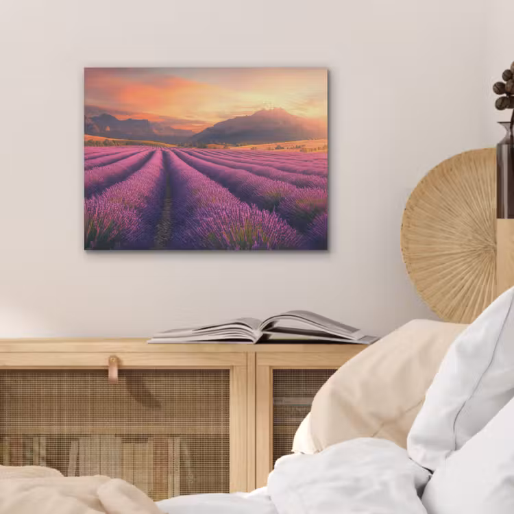 Lavendelveld - Zonsondergang - Paars PET vilt klein -sfeer3