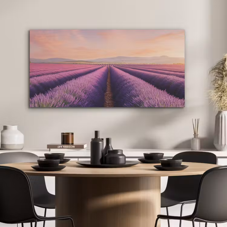 Lavendelveld - Zonsondergang - Paars - Bloemen PET vilt middel -sfeer1