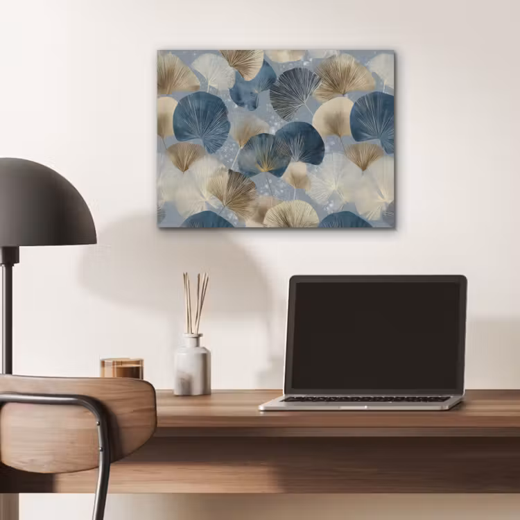 Bladeren - Abstract - Goud - Blauw PET vilt klein -sfeer5