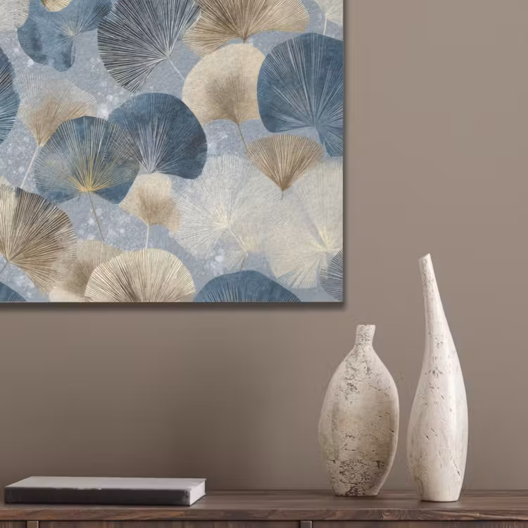 Bladeren - Abstract - Goud - Blauw PET vilt klein -sfeer6_closeup