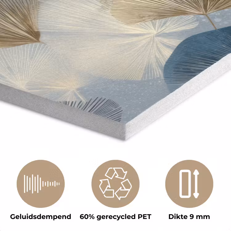 Bladeren - Abstract - Goud - Blauw PET vilt klein -closeup_NL