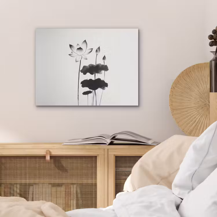 Bladeren - Zwart - Lotusbloem - Minimalitisch PET vilt klein -sfeer3