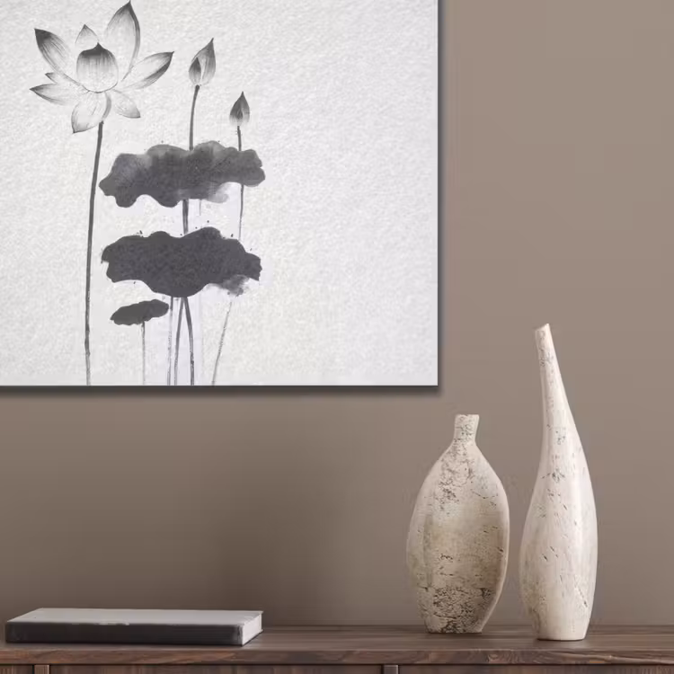 Bladeren - Zwart - Lotusbloem - Minimalitisch PET vilt klein -sfeer6_closeup