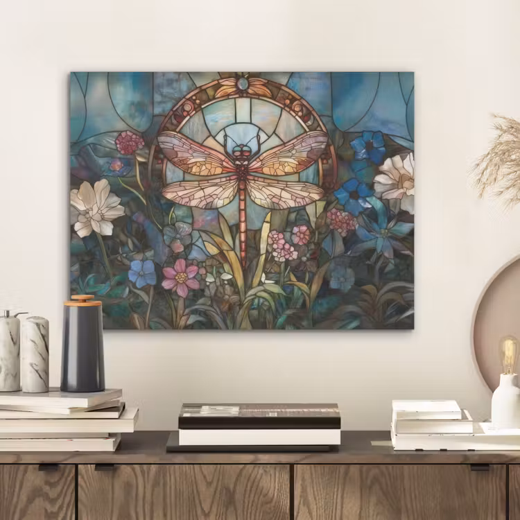 Libelle - Mozaïek - Bloemen - Kleurrijk PET vilt klein -sfeer1