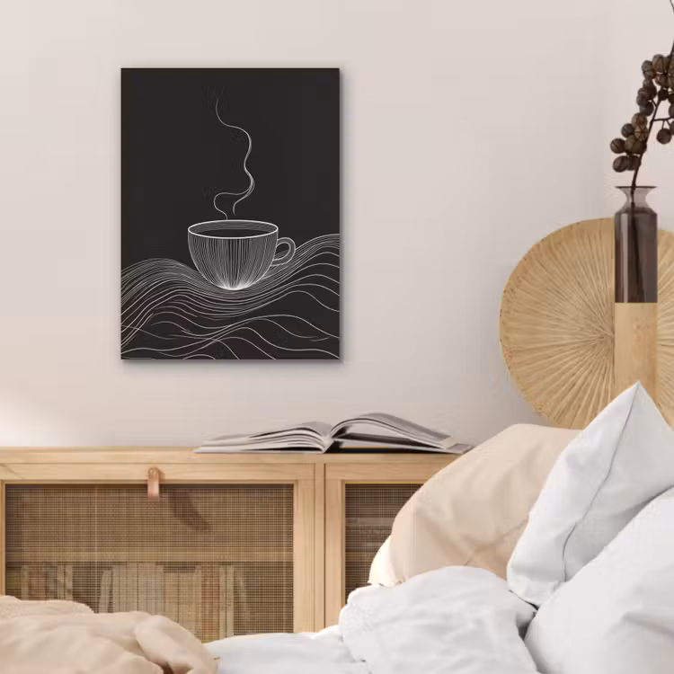 Lijntekening - Koffiekop - Zwart PET vilt klein -sfeer3