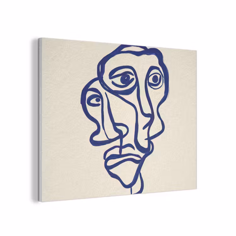 Lijntekening - Overlappende gezichten - Donkerblauw PET vilt klein -3d